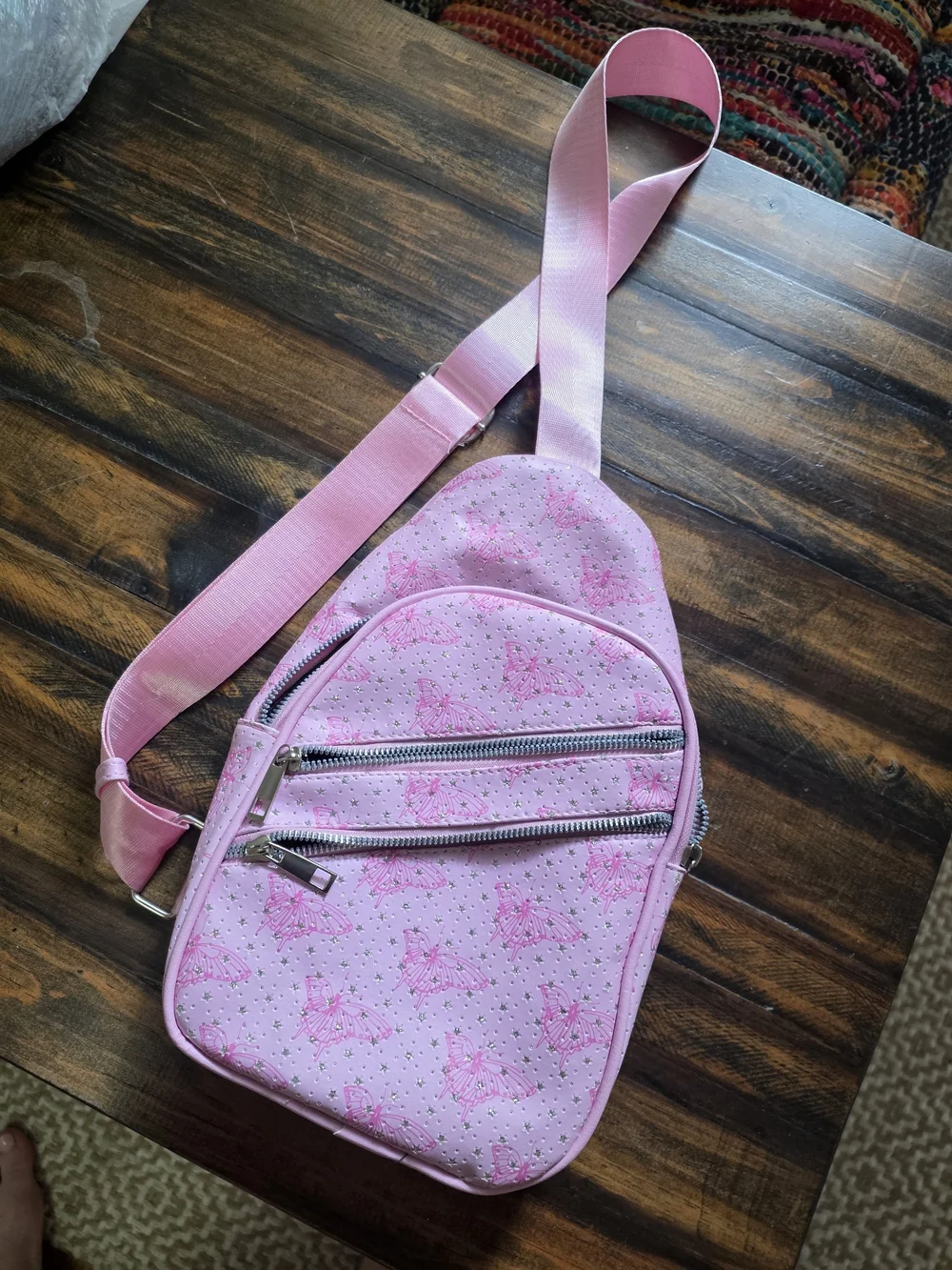 Pink Butterfly Crossbody Sling Bag